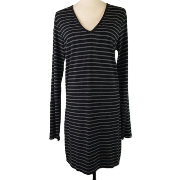 Long Tall Sally Jersey Knit Tunic Mini Dress Black Gray Stripe Size M - Picture 2 of 11